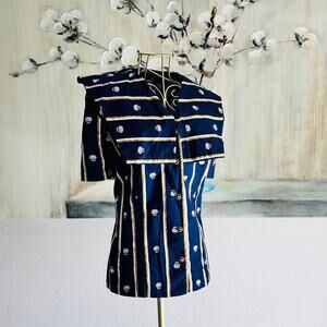 Custom Nautical Blouse Jacket Sailor Collar Lion Buttons Shell Print